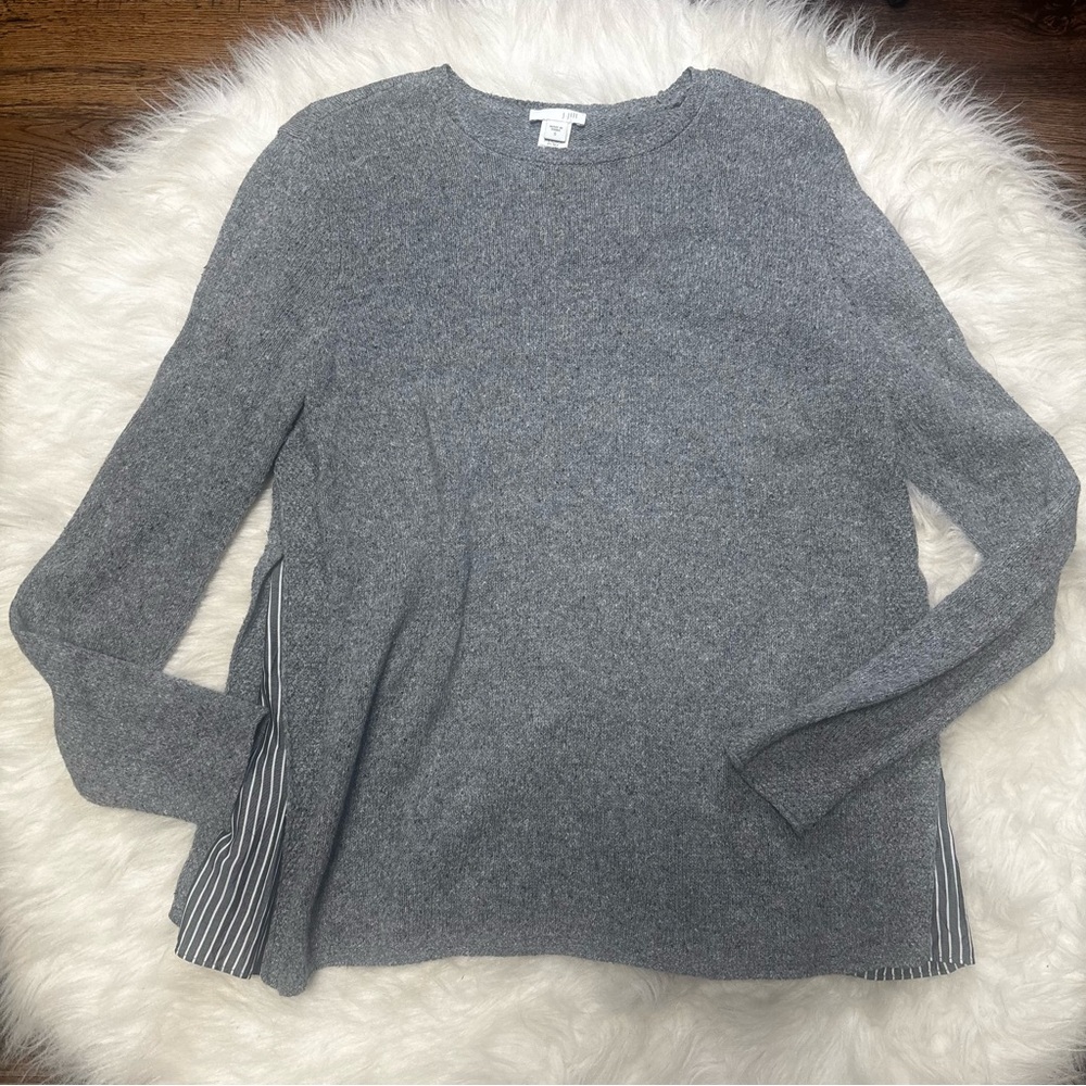 J. Jill Heather Gray Knit Mixed Media Top with Silk Blend size Small